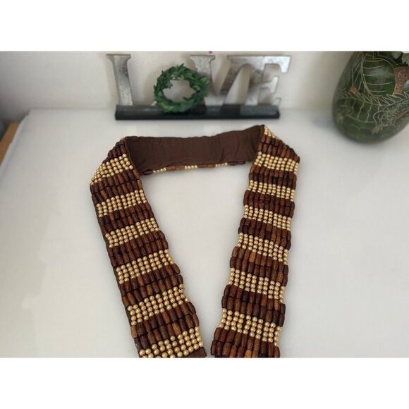 Baba L.A. Clothing Handmade‎ India Wood Faux Pearl Beaded Belt Tie Belt Vtg 32\